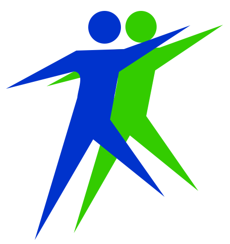Together People logo - two people leaping forward in step